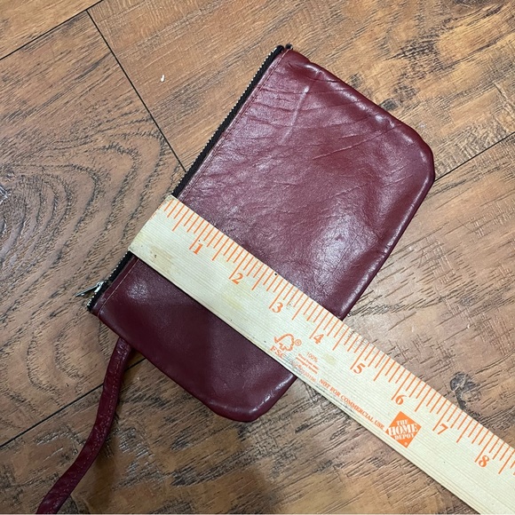 Vintage red leather ball clasp close purse canvas lined attach coin bag straps - Picture 10 of 16